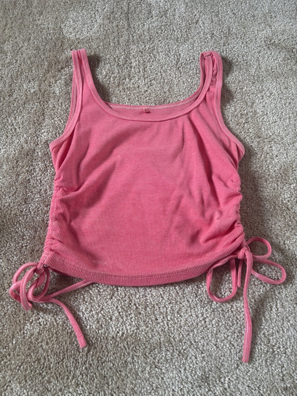 Y2K Pink Ribbed Side-Tie Tank Top